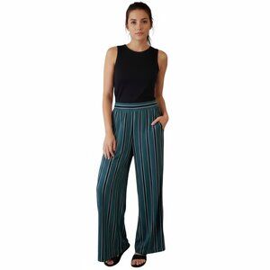 Teal Pinstripe Wide Leg Pants